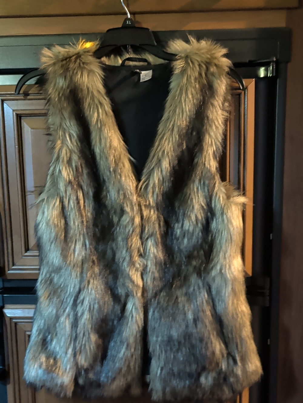 Divided Faux Fur Vest in Brown